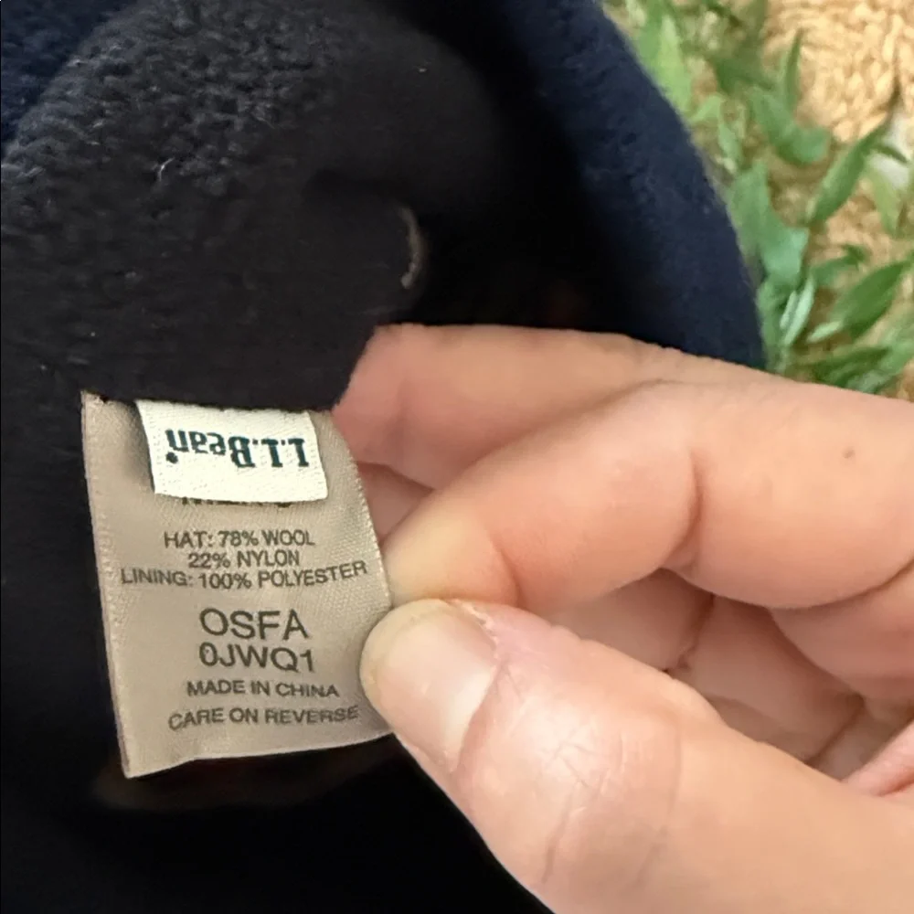 L.L. Bean Navy Fair Isle Knit Wool Hat with Tan and Light Blue Accents